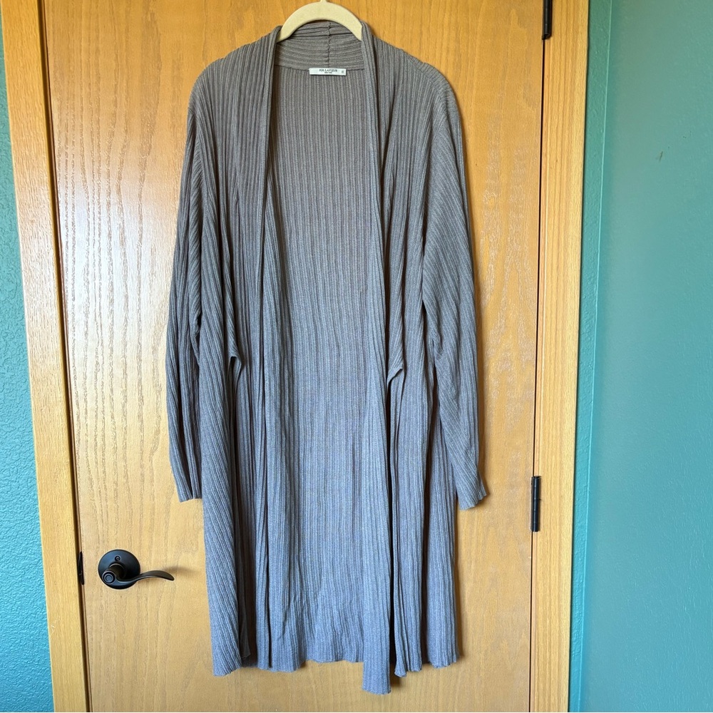 MM Lafleur Gray Ribbed Long Open Cardigan Knitwear
